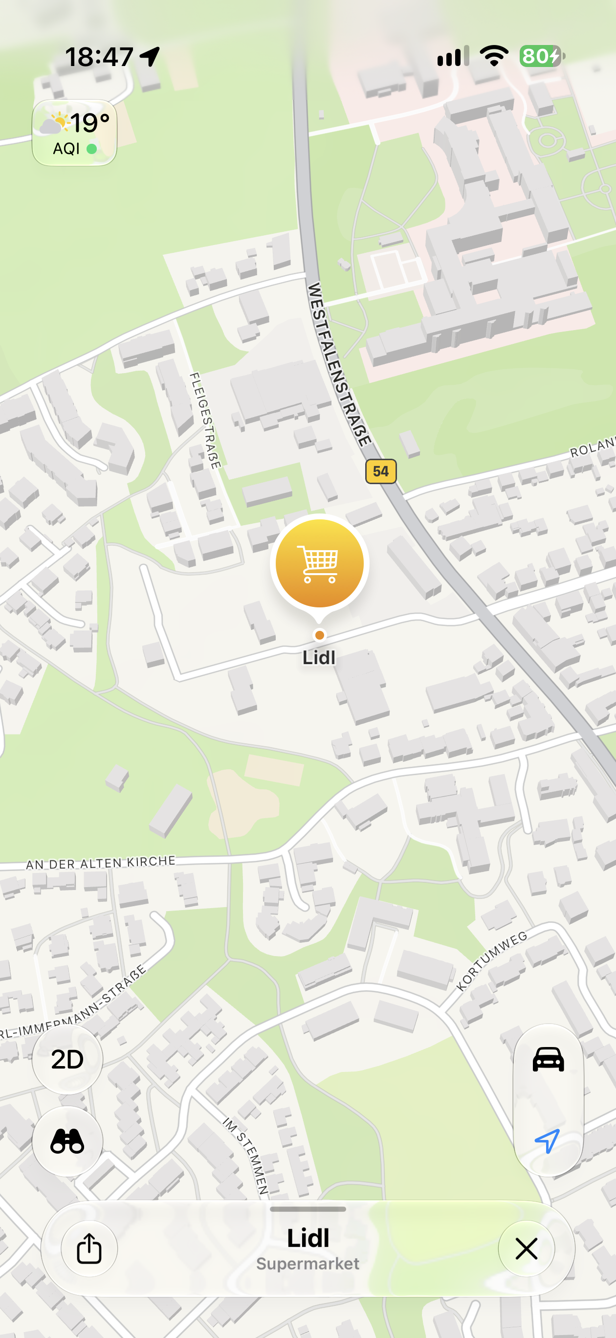 Der angehängte Supermarkt in Apple Maps