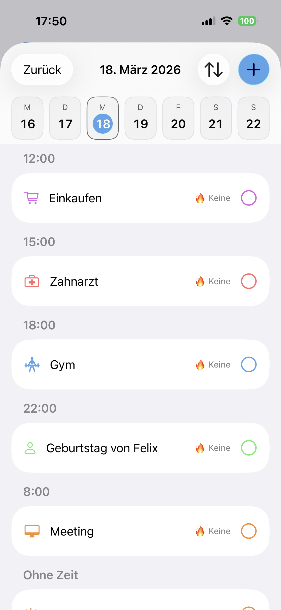 Heute-Ansicht in Managed